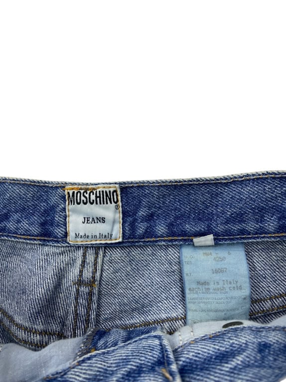 VINTAGE MOSCHINO JEANS ΨΗΛΟΜΕΣΟ ΤΖΙΝ ΠΑΝΤΕΛΟΝΙ ΜΕ PEACE LOGO ΜΠΛΕ ΓΥΝΑΙΚΕΙΟ XS