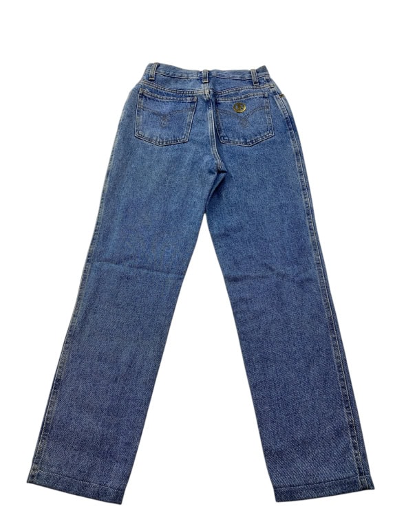 VINTAGE MOSCHINO JEANS ΨΗΛΟΜΕΣΟ ΤΖΙΝ ΠΑΝΤΕΛΟΝΙ ΜΕ PEACE LOGO ΜΠΛΕ ΓΥΝΑΙΚΕΙΟ XS