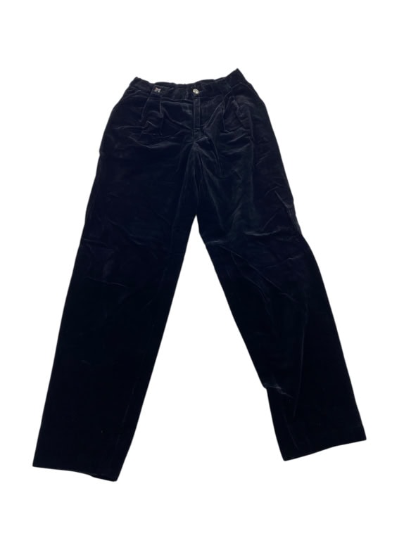VINTAGE MOSCHINO VELVET TROUSERS WITH EMBROIDERED LOGO BLACK WOMEN XXS