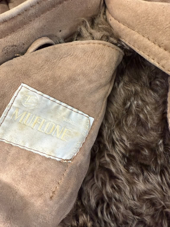 VINTAGE MUFLONE WOMEN'S LEATHER SHEARLING HOODED COAT M/L