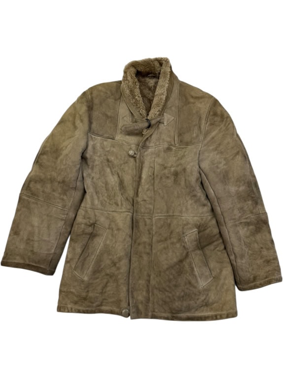 VINTAGE MUFLONE WOMEN'S LEATHER SHEARLING HOODED COAT M/L