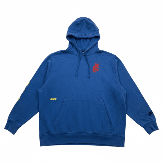 VINTAGE NIKE HOODIE STYLE MULTIPLE LOGOS BLUE MEN'S XXL