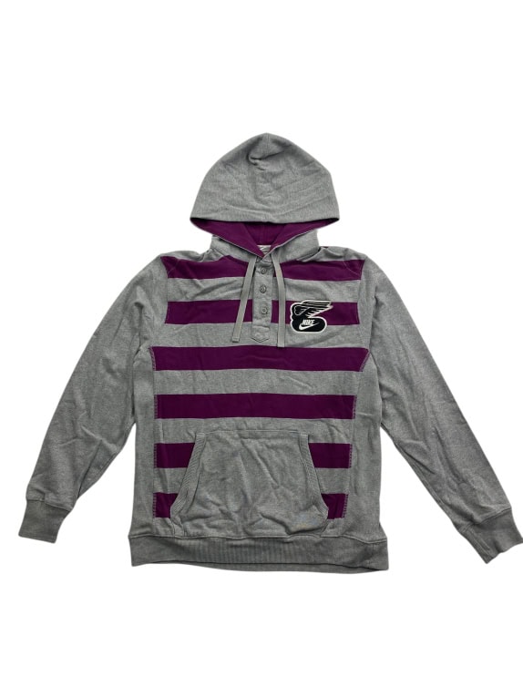 VINTAGE NIKE STRIPED HOODIE WITH LOGO GREY/PURPLE MEN'S S