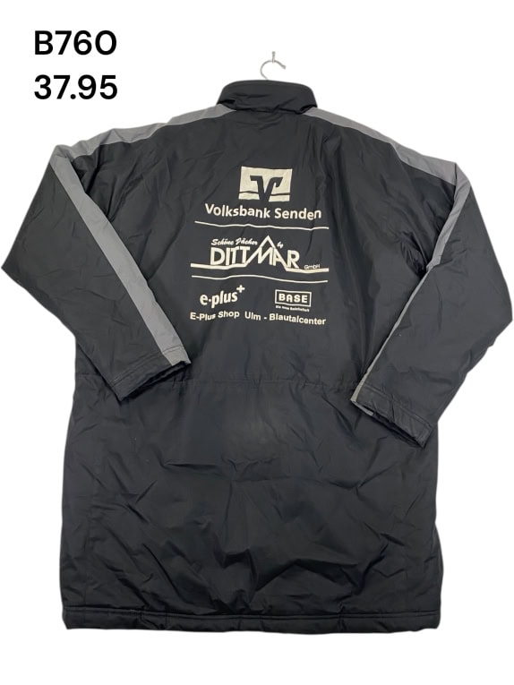 VINTAGE NIKE LONG SPORTS JACKET WITH LOGOS BLACK GREY MENS XL