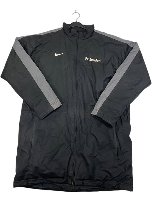 VINTAGE NIKE LONG SPORTS JACKET WITH LOGOS BLACK GREY MENS XL