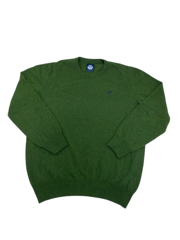 VINTAGE NORTH SAILS MAGLIONE LAVORATO A MAGLIA GIROCOLLO VERDE UOMO L