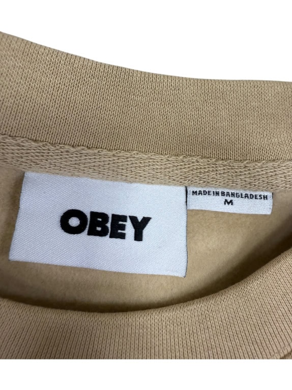 VINTAGE OBEY CREWNECK SWEATSHIRT MEN'S GRAPHIC TAN M