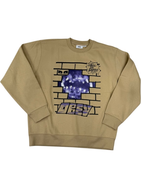 VINTAGE OBEY CREWNECK SWEATSHIRT MEN'S GRAPHIC TAN M