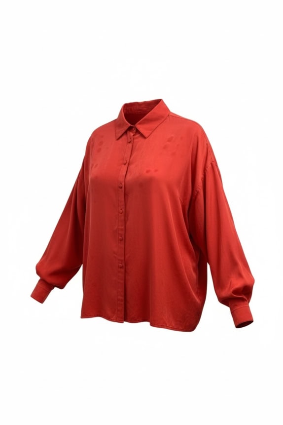 VINTAGE OVERSIZED ΠΟΥΚΑΜΙΣΑ ΜΕ ΜΕΤΑΞΕΝΙΑ ΥΦΗ ΤΣΕΠΗ ΣΤΟ ΣΤΗΘΟΣ ΚΟΚΚΙΝΟ ΓΥΝΑΙΚΕΙΟ 2XL