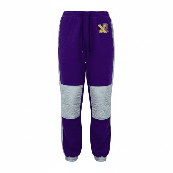 Pantaloni in pile vintage viola con dettagli grigi L/XL