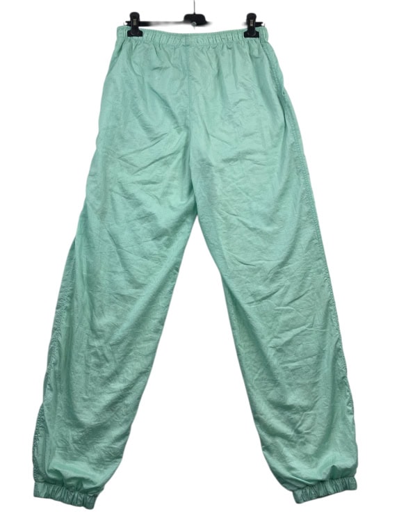 Pantaloni tuta vintage in nylon windbreaker verde menta da uomo L