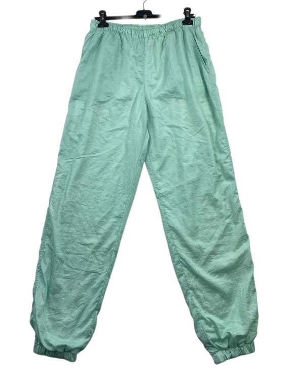 Pantaloni tuta vintage in nylon windbreaker verde menta da uomo L