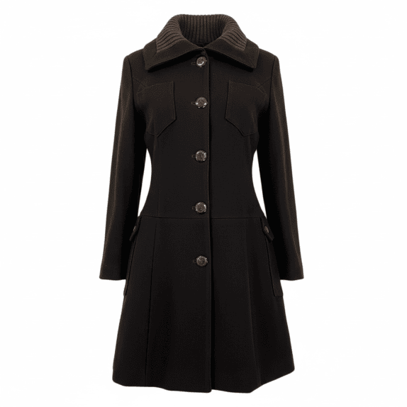 VINTAGE PATRIZIA PEPE COAT WITH KNIT COLLAR AND POCKETS BROWN WOMEN S