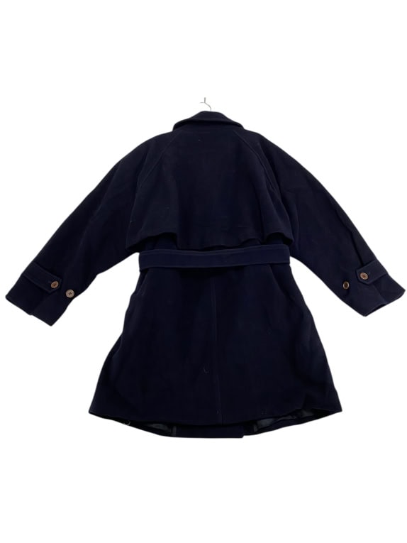 VINTAGE PENNY BLACK BELTED COAT WITH BUTTONS DARK BLUE WOMEN L XL