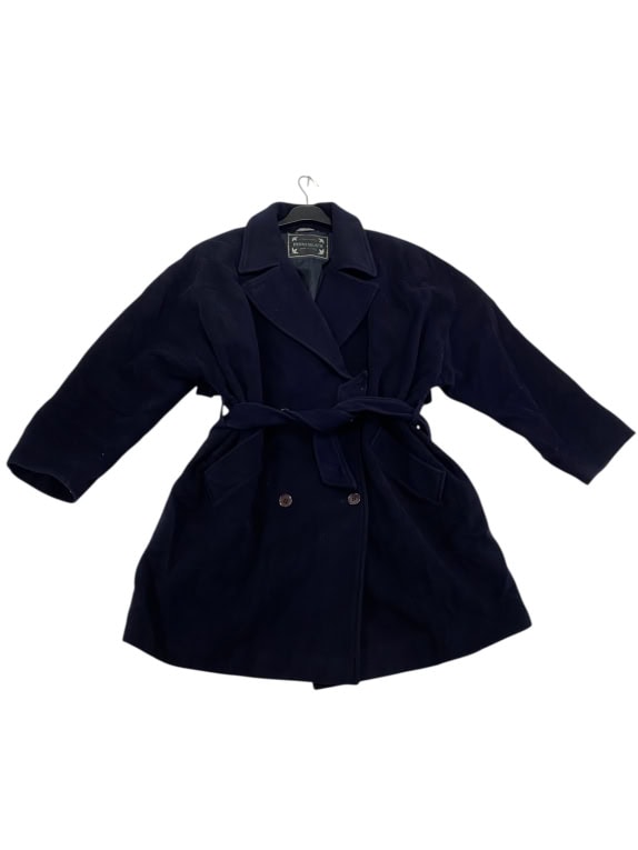 VINTAGE PENNY BLACK BELTED COAT WITH BUTTONS DARK BLUE WOMEN L XL