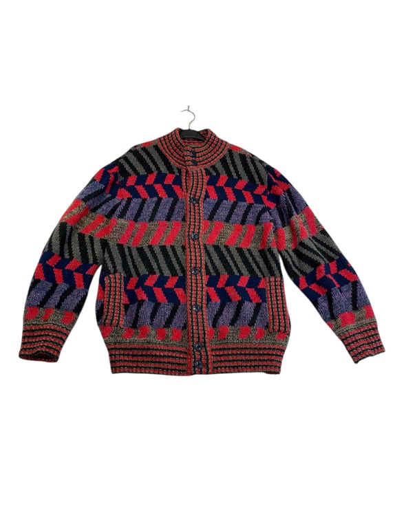 VINTAGE STATED KNIT CARDIGAN WITH GEOMETRIC PATTERNS MULTICOLOR MEN S XL
