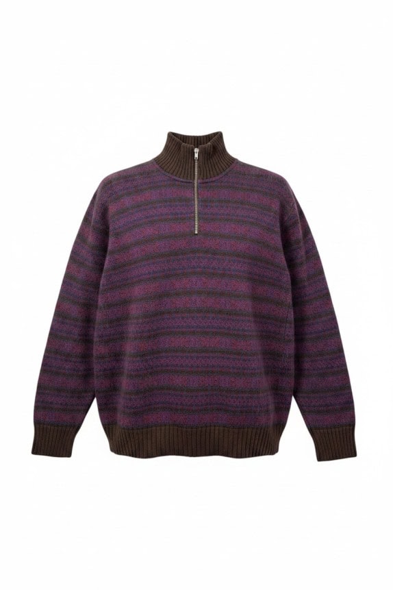 VINTAGE MAGLIONE HALF ZIP RETRO VIOLA MARRONE UNISEX PRE OWNED