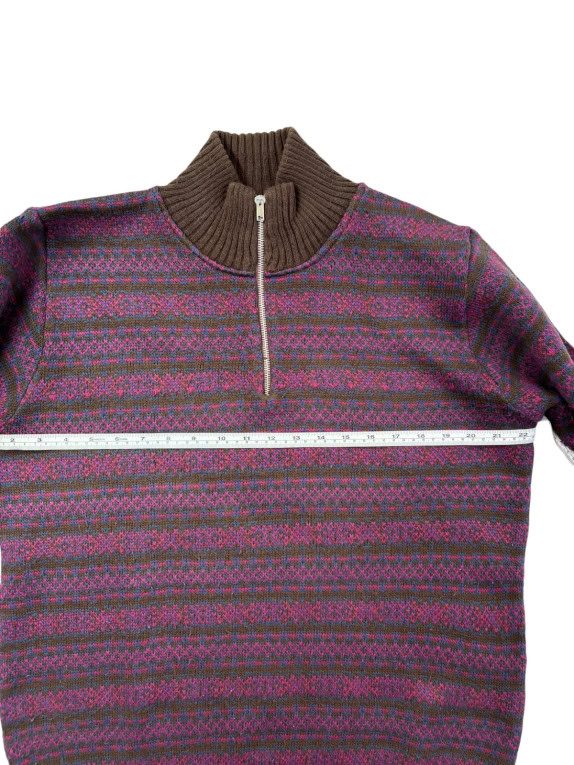 VINTAGE MAGLIONE HALF ZIP RETRO VIOLA MARRONE UNISEX PRE OWNED
