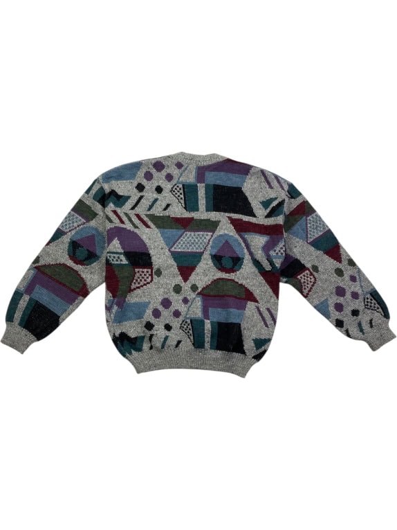 Maglione lavorato a maglia vintage con motivo geometrico multicolore unisex XS