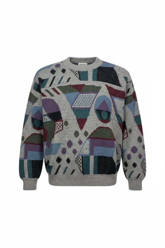 Vintage Knit Sweater Geometric Pattern Multicolor Unisex XS