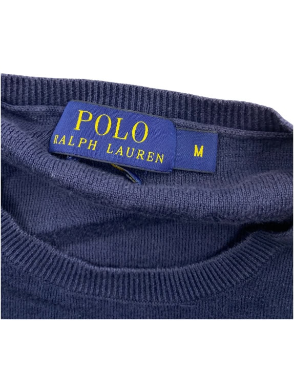 VINTAGE POLO RALPH LAUREN ΠΛΕΚΤΗ ΜΠΛΟΥΖΑ ΜΕ ΛΑΙΜΟΚΟΨΗ ΜΠΛΕ ΣΚΟΥΡΟ ΑΝΔΡΙΚΗ M