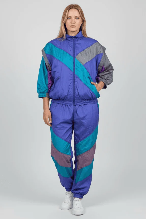 Vintage Colorblock Tracksuit Set 90s Purple Blue Green Unisex L