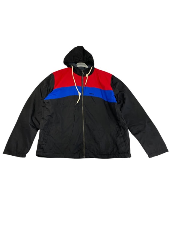 VINTAGE PORSCHE ΑΝτιανεμικο jacket ΜΕ ΚΟΥΚΟΥΛΑ COLORBLOCK ΜΑΥΡΟ ΚΟΚΚΙΝΟ ΜΠΛΕ ΑΝΔΡΙΚΟ L