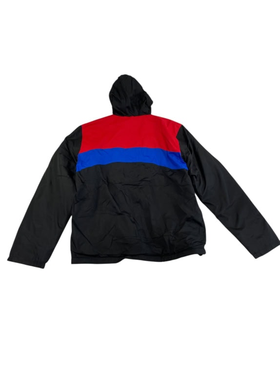 VINTAGE PORSCHE WINDBREAKER JACKET WITH HOOD COLORBLOCK BLACK RED BLUE MEN'S L