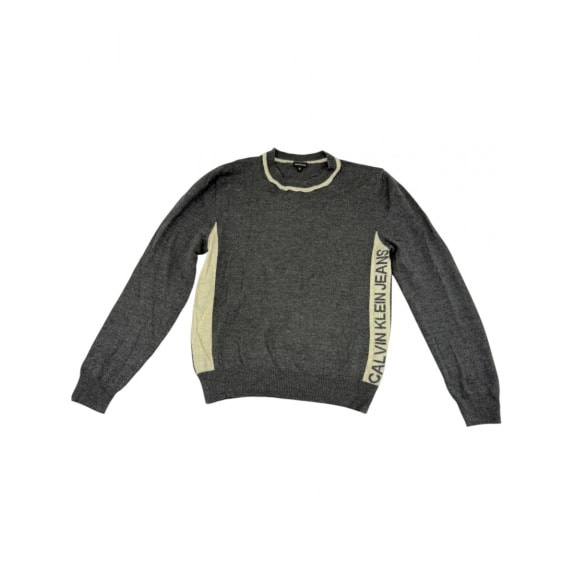 VINTAGE Calvin Klein Jeans Sweater with Logo Stripes - Size S