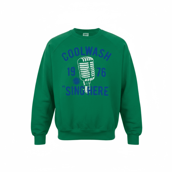 VINTAGE Πράσινο Crewneck Φούτερ Fruit of the Loom Coolwash 1976 L