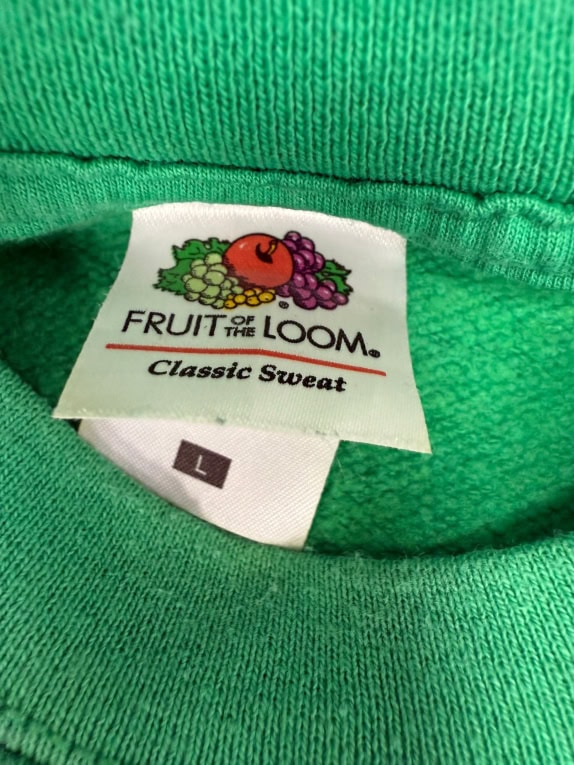 VINTAGE Πράσινο Crewneck Φούτερ Fruit of the Loom Coolwash 1976 L