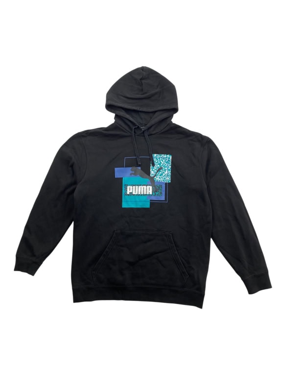 VINTAGE PUMA HOODIE GRAPHIC PRINT BLACK MEN'S M
