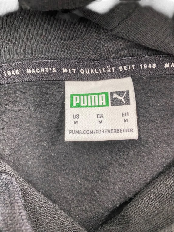 VINTAGE PUMA HOODIE GRAPHIC PRINT BLACK MEN'S M