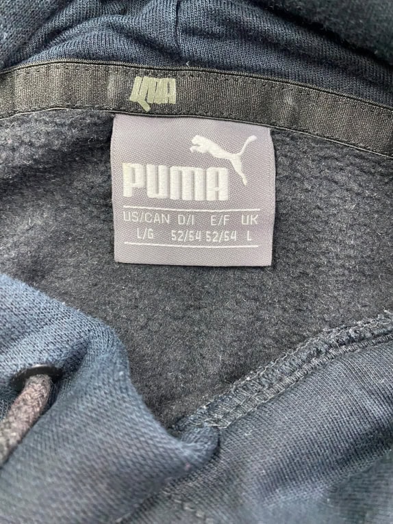 VINTAGE PUMA HOODIE WITH LOGO AND SLEEVE DETAILING BLACK MEN'S L
