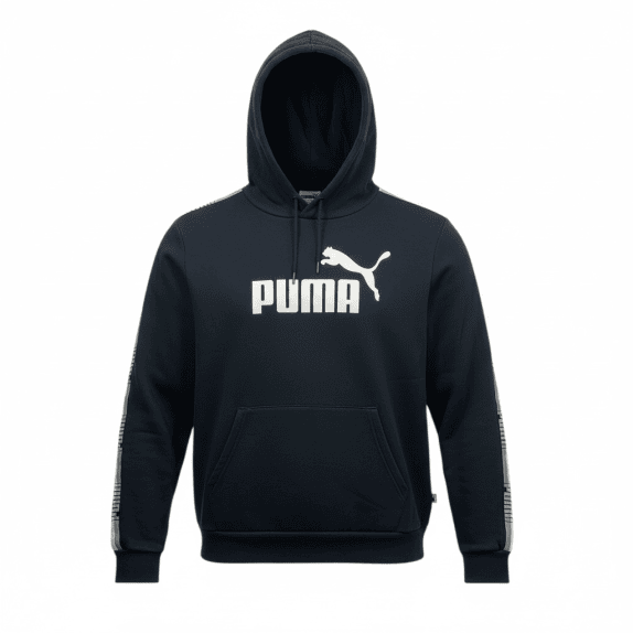 Felpa con cappuccio vintage Puma con logo e dettaglio sulle maniche nera da uomo L