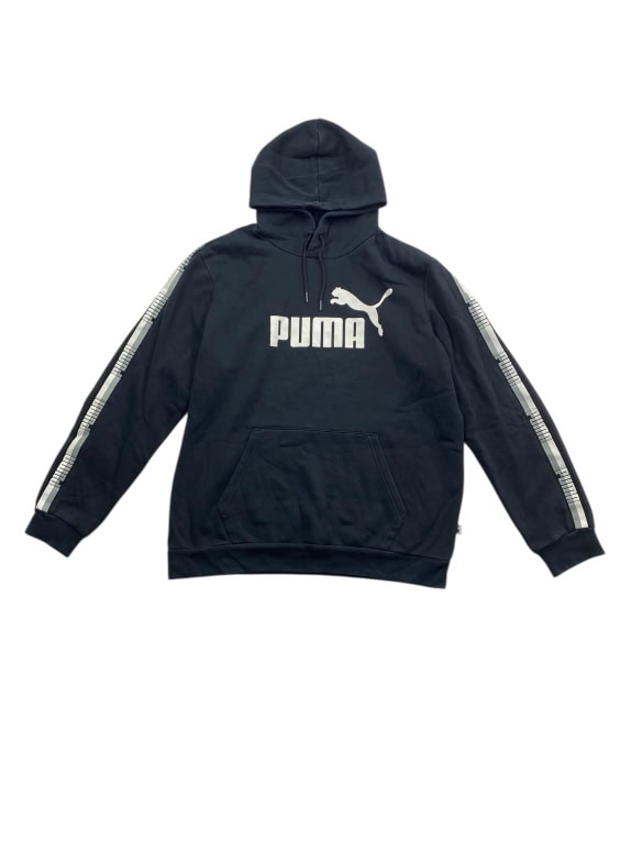 VINTAGE PUMA HOODIE WITH LOGO AND SLEEVE DETAILING BLACK MEN'S L