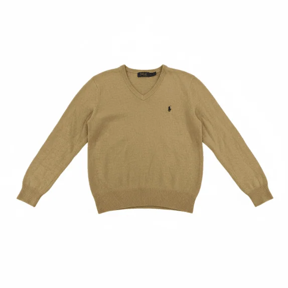 VINTAGE RALPH LAUREN V NECK KNIT SWEATER BEIGE MEN'S M