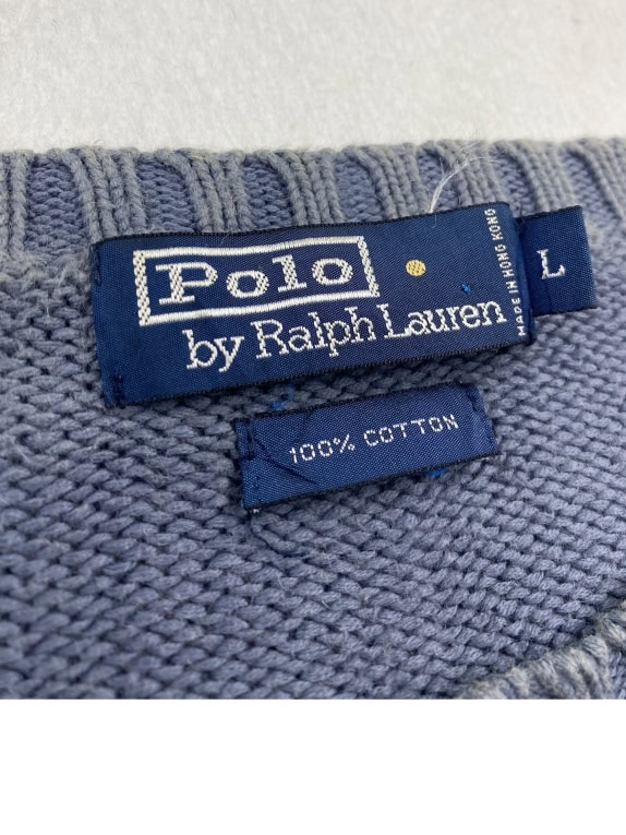VINTAGE RALPH LAUREN ΠΛΕΚΤΟ ΠΟΥΛΟΒΕΡ ΚΕΝΤΗΜΕΝΟ ΛΟΓΟΤΥΠΟ ΜΠΛΕ ΑΝΔΡΙΚΟ L