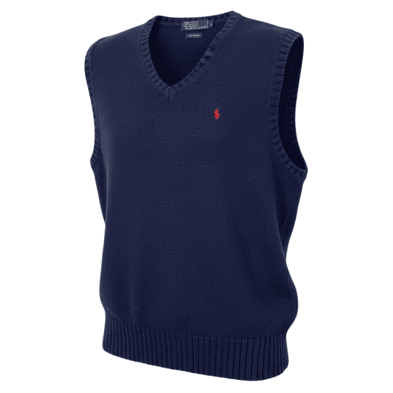 VINTAGE RALPH LAUREN PULLOVER SMANICATO CON SCOLLO A V BLU DA UOMO L