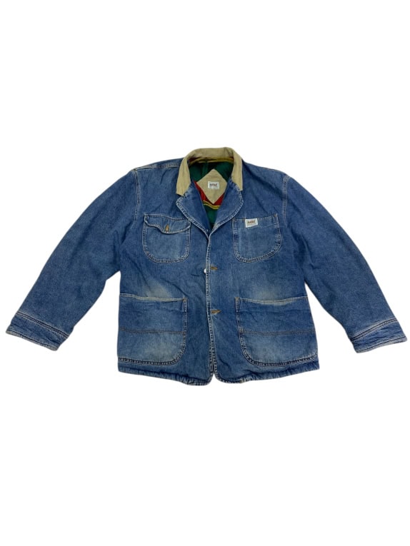 VINTAGE RIFLE WORK LINE DENIM JACKET WITH CORDUROY COLLAR BLUE MEN'S XL