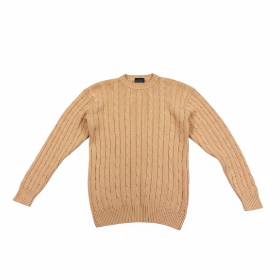 VINTAGE ROBE DI KAPPA MAGLIONE LAVORATO A MAGLIA CON TRECCE CORTE BEIGE DA UOMO L