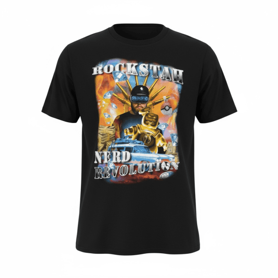 VINTAGE ROCKSTAR NERD REVOLUTION T-SHIRT ΜΑΥΡΟ