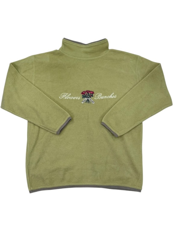 VINTAGE ROSE AND CROWN FLEECE SWEATSHIRT LIME GREEN WOMEN'S M