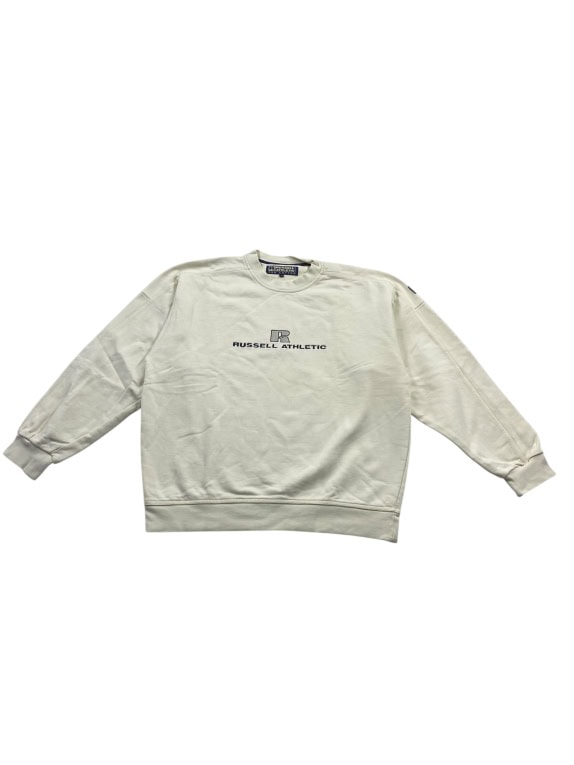 Felpa vintage Russell Athletic Pro Cotton con logo ricamato off-white da uomo M
