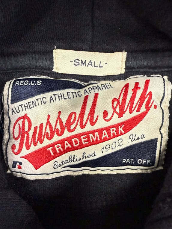 VINTAGE Russell Athletic Hoodie Μαύρο (Φούτερ με Κουκούλα) - S