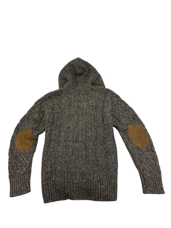 VINTAGE SCOTCH & SODA KNITTED HOODED CARDIGAN WITH ELBOW PATCHES GREY MEN'S L
