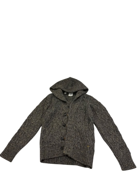 VINTAGE SCOTCH & SODA KNITTED HOODED CARDIGAN WITH ELBOW PATCHES GREY MEN'S L