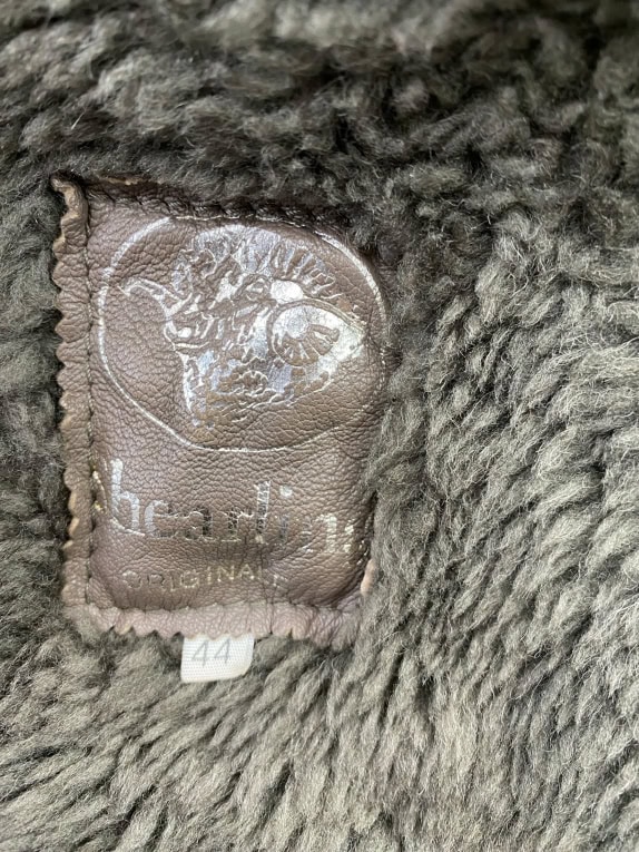 Cappotto in pelle shearling vintage marrone/oliva (XL-XXL)