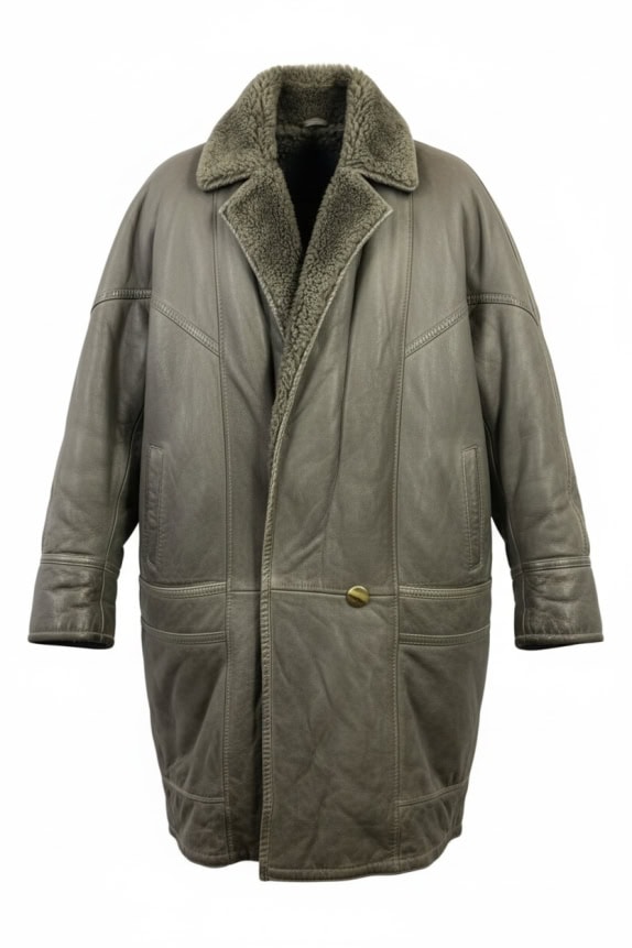 Vintage Shearling Leather Coat Brown/Olive (XL-XXL)