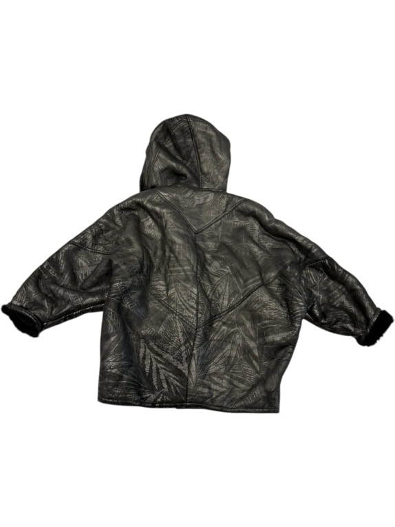 VINTAGE SHEARLING BLACK JACKET WITH HOOD M/L